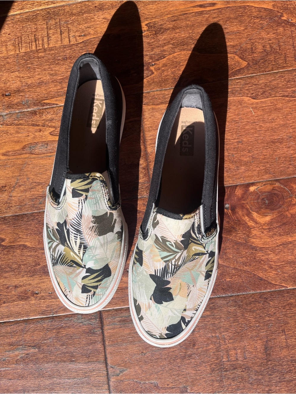 Keds Slip-On Sneakers in Black with Leaf Print
